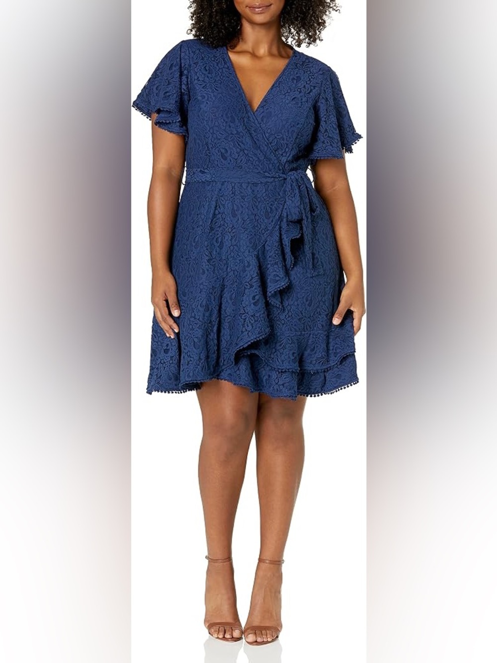 City Chic Navy Blue Lace Wrap Dress